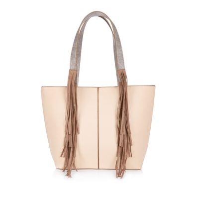 Girls pink fringed shopper handbag